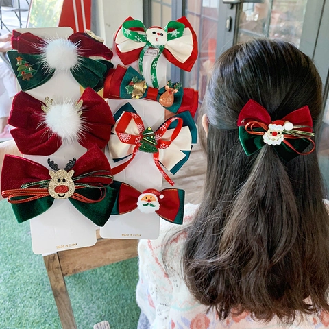 Pinces À Cheveux De Noël Nœud En Velours Renne Père Noël Accessoires Cheveux Pour Femmes Filles