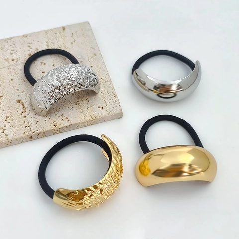 Elastici Per Capelli In Metallo Minimalisti Semicerchio Lega Supporto Per Coda Di Cavallo Geometrico Liscio Martellato Per Donna