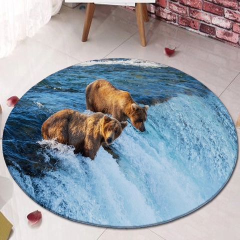 Tappeto Rotondo Poliere Flanella Assorbente Antiscivolo Zerbino Paesaggio Naturale Orso Delfino Motivo Decorazione Casa