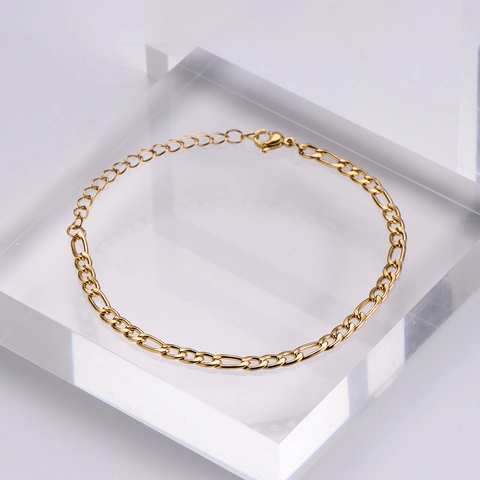 Bracciale Cavigliera Classico Catena Figaro Placcato Oro 18K Acciaio Inossidabile 316L Con Chiusura A Moschettone Catena Di Estensione Donna