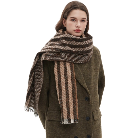 Écharpe d'Hiver Rayée pour Femmes Chaude Douce Polyester Pashmina Châle Avec Glands Rayé Décontracté Chauffe-Cou Accessoires de Mode