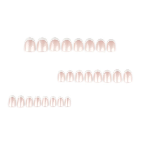 Pearlescent French Tip Press On Nails Simple Short Round Glossy Artificial Fake Nails For Women Nude Pink White