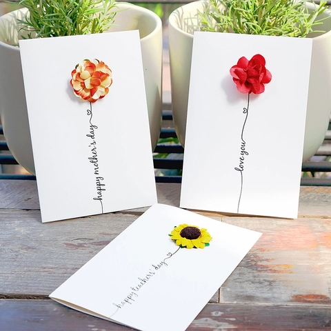 Greeting Card Handmade 3D Paper Flower Bouquet Mothers Day Teachers Day Thank You Creative Cardboard Stationery Gift