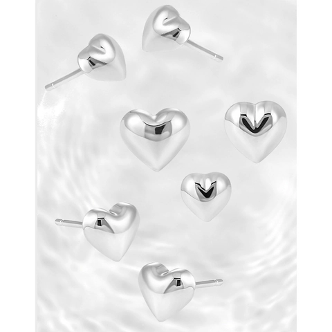 S925 Sterling Silver Heart Stud Earrings Minimalist Polished Silver Love Heart Earrings For Women Girls Korean Style Jewelry