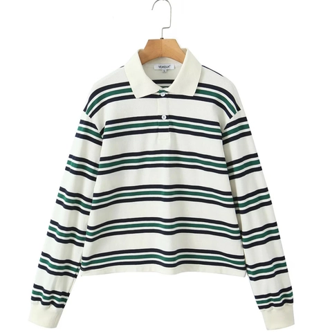 Polo A Righe E Minigonna Pieghe Colore A Contrasto Vestibilità Ampia Preppy Streetwear Casual Poliestere Donne