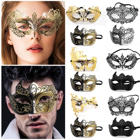 Masquerade Masks Filigree Metal Rhinestone Painted Plastic Carnival Party Costume Accessory Couples Half Face Mystery