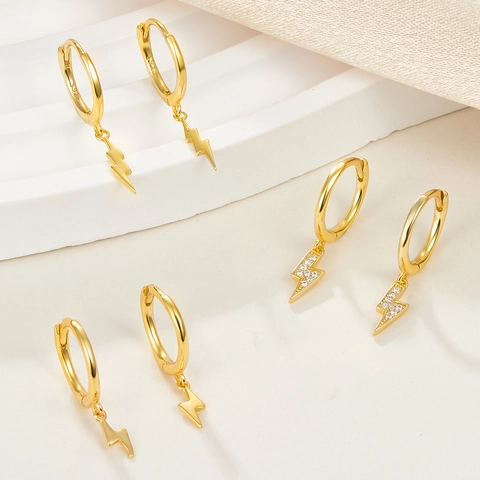 Lightning Bolt Huggie Hoop Earrings 925 Sterling Silver With Cubic Zirconia Dainty Drop Punk Fashion Elegant For Women