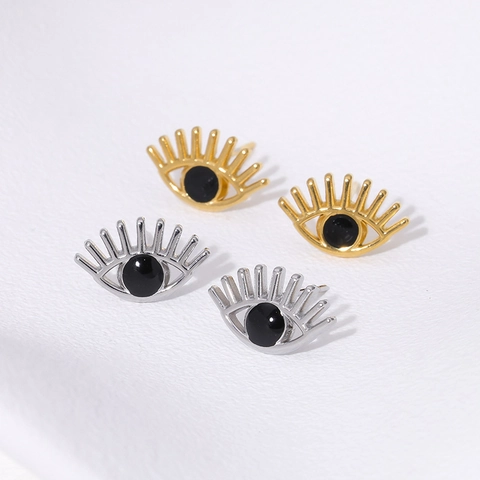 Boucles Oreilles Œil Maléfique Plaqué Or 18K Acier Inoxydable Design Œil Du Diable Avec Cils Bijoux Mode Femmes