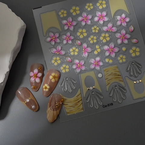 5D Embossed Nail Art Stickers Self Adhesive Stereoscopic Flower Designs French Style Floral Manicure Decorations For Women