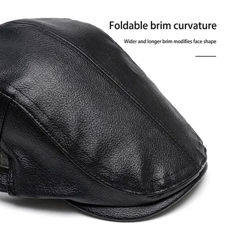 Uomini Retro PU Pelle Berretto Piatto Newsboy Hat Regolabile Motivo Litchi Caldo Antivento Autunno Inverno Outdoor Stile