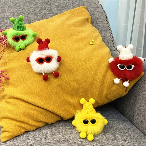 Cartoon Monster Plüsch Schlüsselanhänger Mit Sonnenbrille Und Strickmütze Weicher Kunstfell Taschenanhänger Deko