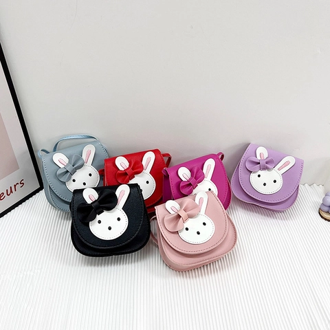 Kids Shoulder Bag Cute Rabbit Face PU Leather 3D Bowknot Mini Crossbody Princess Purse For Toddler Girls Accessory