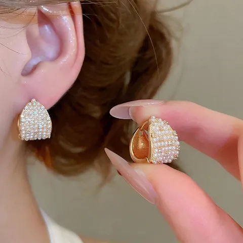 Créoles Élégantes Style Vintage Français Avec Künstliche Perles D'Imitation Zircon Et Tige De Boucles D'Oreilles En Argent 925