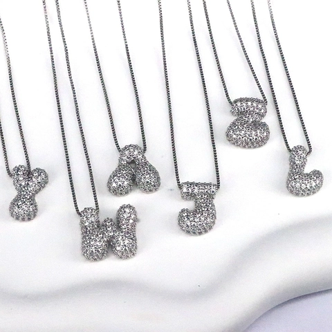 Collana con Ciondolo a Lettera Iniziale in Rame con Zirconia Color Argento Minimalista per Donna Uomo Catena a Serpente Pave Zirconia Gioielli Regalo