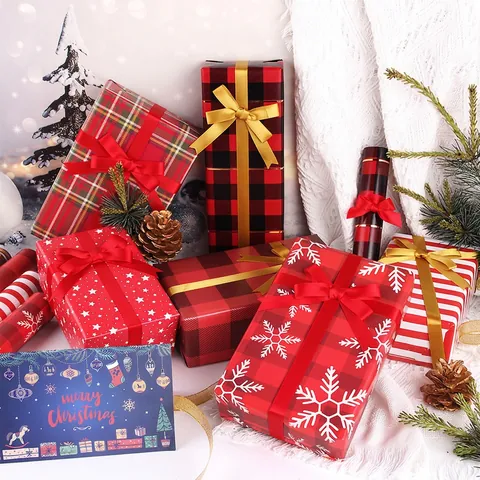 Festive Gift Wrapping Paper Coated Paper Snowflake Plaid Star Stripe Patterns For Birthday Christmas New Year Celebrations DIY