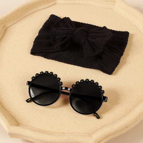 Bébé Filles Bandeau Nœud En Tricot Et Lunettes De Soleil Fleur Marguerite Protection UV Été Extérieur Accessoires Cheveux