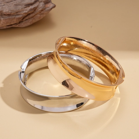 Minimalist Wide Open Bangle High Polish Mirror Alloy Geometric Cuff Bracelet Statement Hand Jewelry For Women