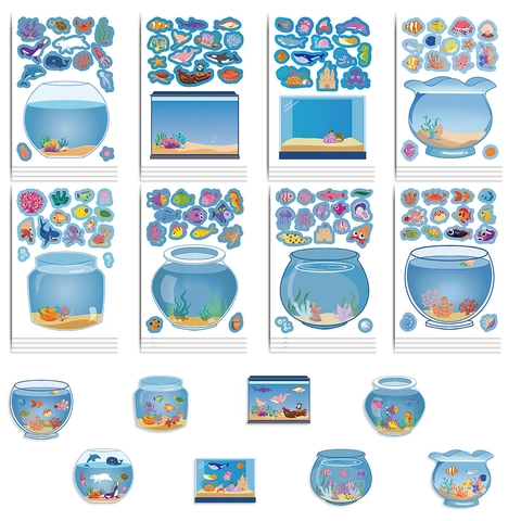 Cartoon Marine Life Fish Tank DIY Stickers Waterproof PVC Ocean Animal Decals For Scrapbooking Journaling Kids Decor