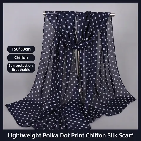 Sciarpa In Chiffon Da Donna Protezione Solare Leggera Scialle Lungo Retro Pois Floreale Leopardo Morbido Traspirante