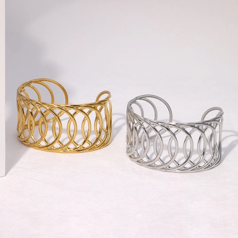 Bracciale Rigido Aperto Geometrico In Acciaio Inossidabile Per Donna Gioielli Moderni Minimalisti Placcati Oro 18K