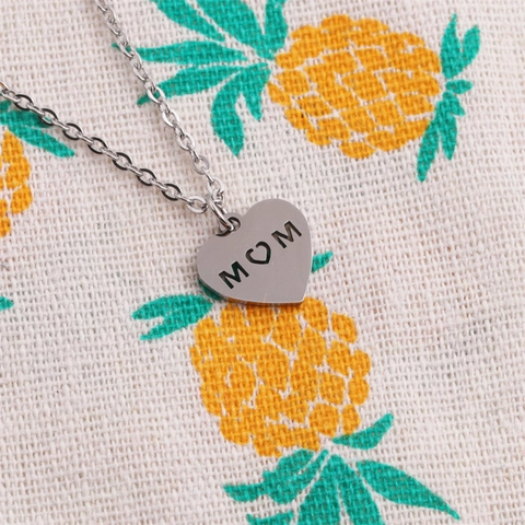 Herz Anhänger Halskette Edelstahl Mom Schriftzug Einfacher Schmuck Geschenk Für Mutter