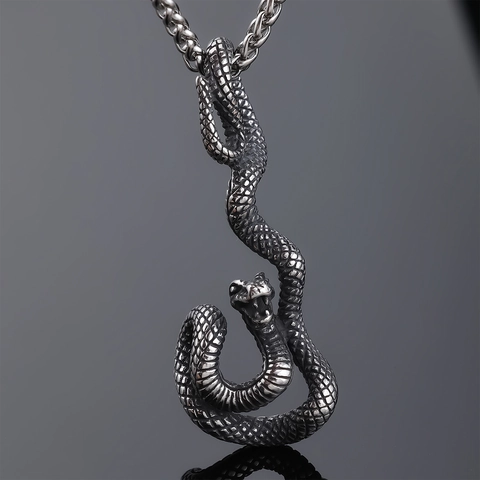 Snake Pendant Necklace 316L Stainless Steel Gothic Punk Retro Hip Hop Animal Jewelry For Men