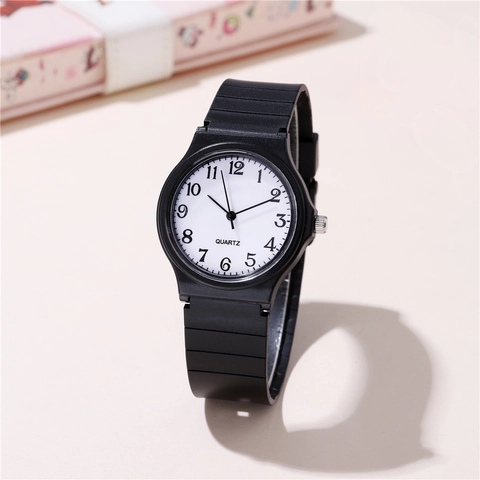 Quartz Watch Simple Casual Analog Wristwatch With Silicone Strap Alloy Case Arabic Numerals For Women Students Kids
