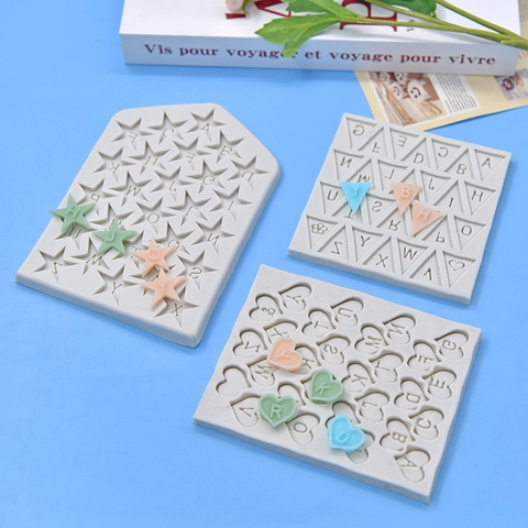 Stampo Silicone Lettere Alfabeto Cuore Stella Triangolo Forme DIY Pasticceria Decorazione Torta Fondant Cioccolato