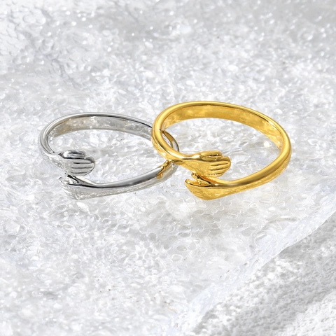 Hugging Hands Ring Zinc Alloy Adjustable Open Finger Ring Romantic Couple Minimalist Polished Jewelry For Women Men