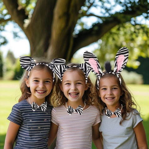 Accessori Costume Animale Zebra Cerchietto Orecchie Peluche Coda Papillon Halloween Cosplay Decorazione Festa Bambini Adulti