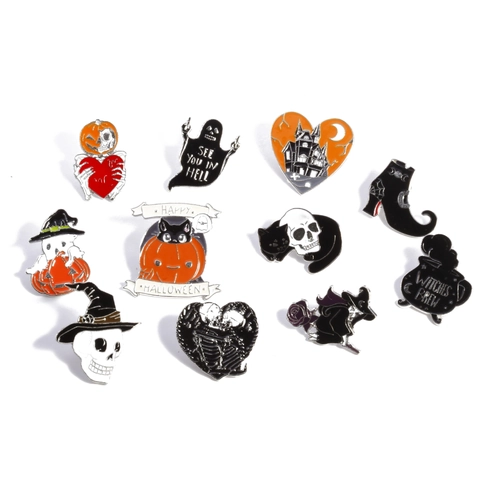 Pin Esmaltado Halloween Fantasma Gótico Calavera Calabaza Sombrero Bruja Gato Negro Insignia Broche Joyería De Aleación