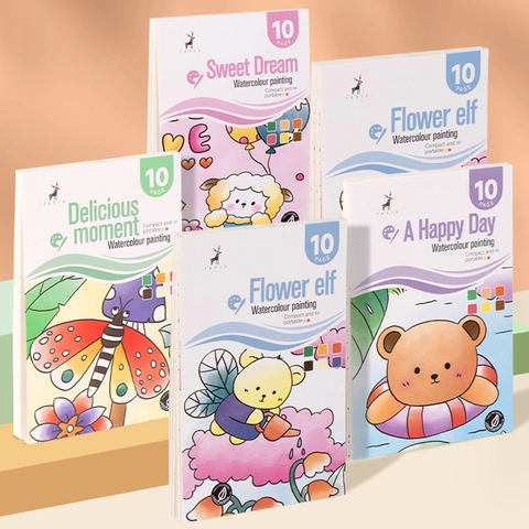 Portable Watercolor Painting Book Kids DIY Drawing Pocket Coloring Toy Built In Pigment Brush Cartoon Themes