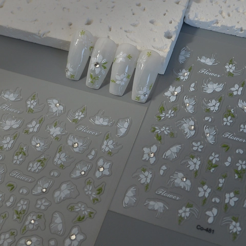 5D Geprägte Blumen Nagelaufkleber Strasssteine Wasserdichte Maniküre Dekoration Floraler Süßer Stil Für Damen