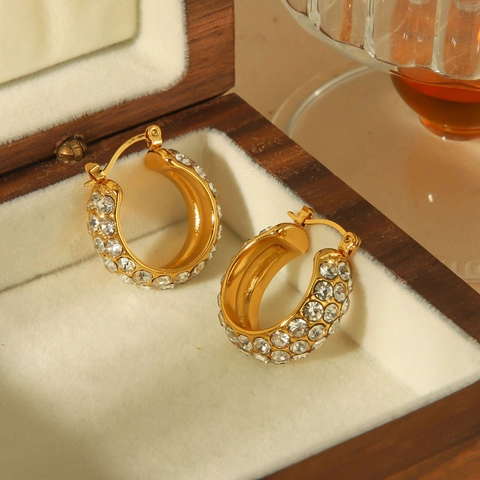 Chunky Hoop Earrings For Women Titanium Steel Gold Plated Cubic Zirconia Geometric Fashion Jewelry