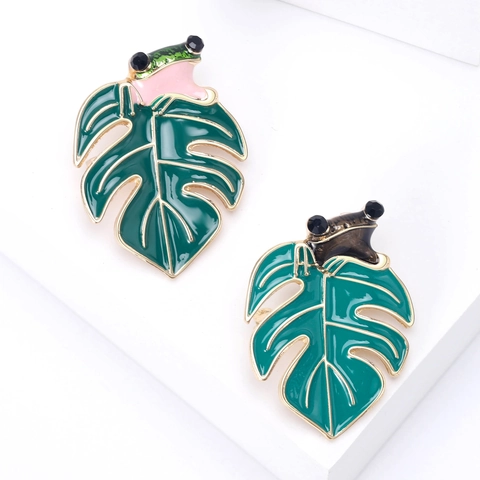Vintage Legierung Frosch Auf Monstera Blatt Brosche Emaille Tier Reversnadel Für Damen Kreativ Mode Strass Korsage Schmuck Geschenk