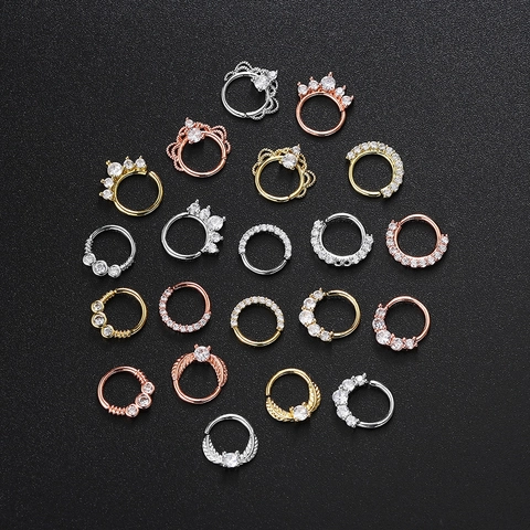 Anneau De Nez Septum Rond Cuivre Zircon Bijoux De Piercing Oreille Cartilage Helix Stud Géométrique Couronne Femmes Hommes