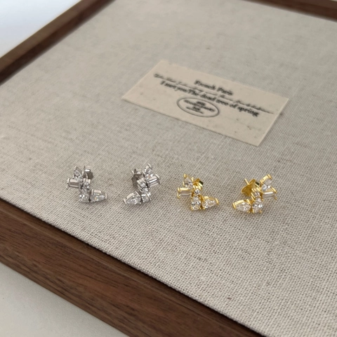 925 Sterling Silver Butterfly Stud Earrings For Women Elegant Geometric Rhinestone Inlaid Ear Piercing Jewelry Gold Silver