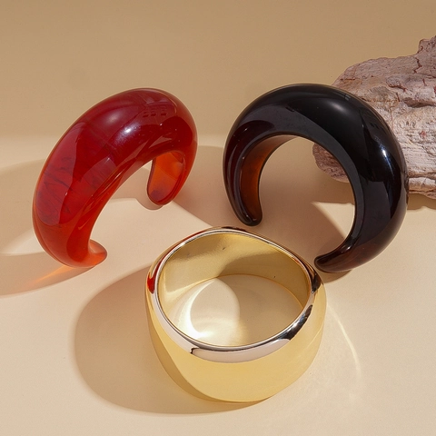 Brazalete Grueso Para Mujer Retro Resina Acrílica Geométrica Minimalista Ancho Metal Abierto Redondo Joyería De Mano