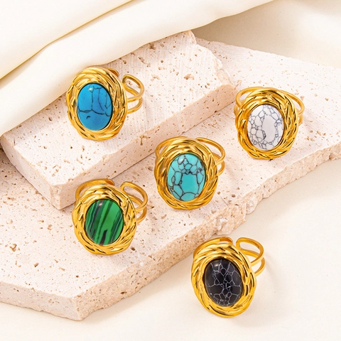 Vintage Geometrischer Ring 304 Edelstahl Kunststein Inlay Verstellbares Offenes Band Böhmischen Stil Minimalistischer Schmuck