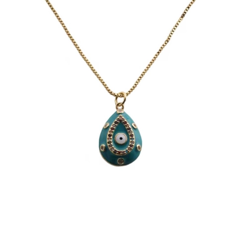 Collana Pendente Malocchio Rame Placcato Oro Smalto Goccia Acqua Zirconia Catena Box Per Donna Gioielli Moda