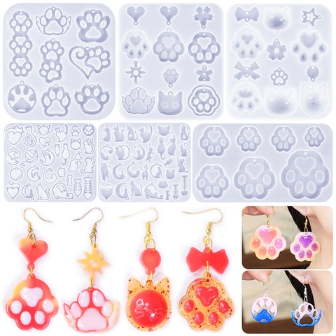 Cat Paw Silicone Mold For DIY Resin Earring Pendant Jewelry Making Tool Heart Fish Bone Transparent