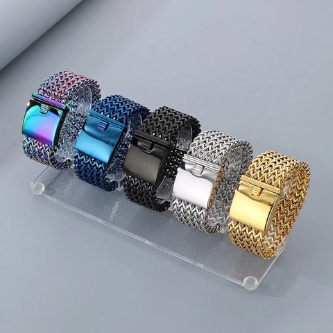 Pulsera Pesada Para Hombre Acero Inoxidable Malla Tejida Cadena Ancha Joyería Hip Hop Punk Con Cierre Cuadrado