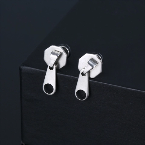 Creative Zipper Head Stud Earrings 316 Stainless Steel Punk Rock Hip Hop Style Fashion Jewelry For Men Women