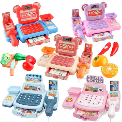 Children Supermarket Cash Register Plastic Electronic Sound Light Scanner Pretend Play Shopping Role Play Educational Learning Toy