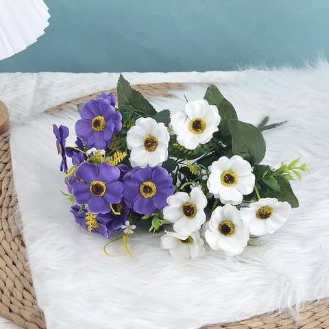 Artificial Cherry Blossom Flowers Bouquet Satin Fabric Floral Decor For Wedding Home Office Desktop Tabletop Decoration