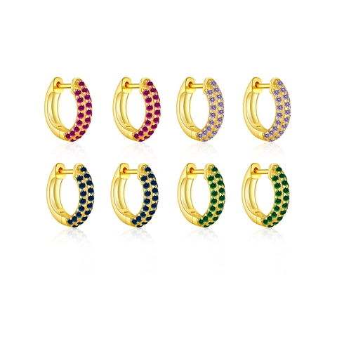 Vintage 925 Sterling Silver 18K Gold Plated Hoop Earrings Three Row Pavé Rhinestone Huggie Earrings For Women Jewelry