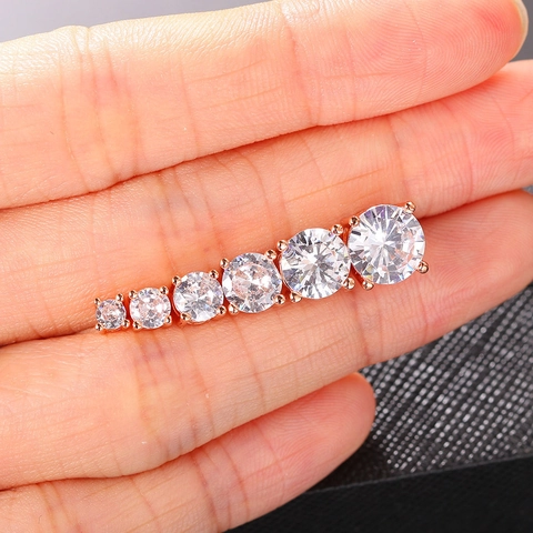 Classic Round Zircon Stud Earrings Minimalist Copper Gold Plated Four Prong Setting Jewelry For Women Wedding Engagement