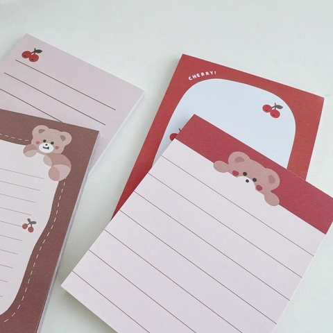 Blocchi Note Cartone Animato Orso Ciliegia Carta Strappabile Per Ufficio Forniture Scolastiche Stile Ins Coreano Cancelleria