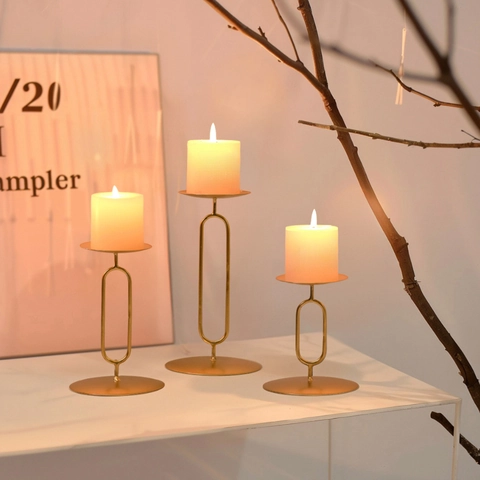 Modern Geometric Iron Candle Holders Nordic Minimalist Metal Candle Stand For Wedding Dining Table Romantic Home Decor