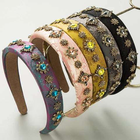 Barok Brede Haarband Vintage Juwelen Strass Gevoerd Elegant Stof Haar Accessoires Voor Vrouwen